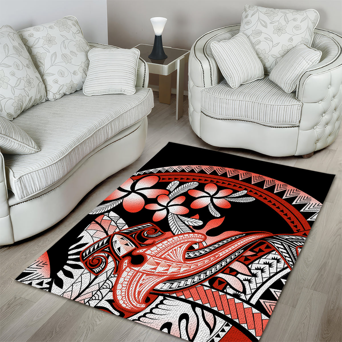 Red Polynesian Area Rug Hammerhead Shark Tattoo Royal Plumeria Gradient Vibes LT14 - Polynesian Pride