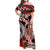 Red Polynesian Family Matching Off Shoulder Maxi Dress and Hawaiian Shirt Hammerhead Shark Tattoo Royal Plumeria Gradient Vibes LT14 Mom's Dress Red - Polynesian Pride