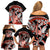 Red Polynesian Family Matching Off Shoulder Short Dress and Hawaiian Shirt Hammerhead Shark Tattoo Royal Plumeria Gradient Vibes LT14 - Polynesian Pride