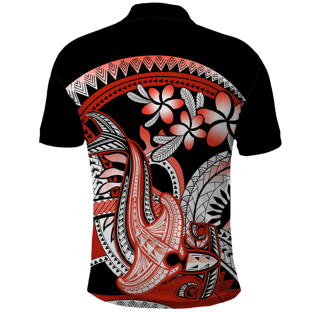 Red Polynesian Polo Shirt Hammerhead Shark Tattoo Royal Plumeria Gradient Vibes LT14 - Polynesian Pride