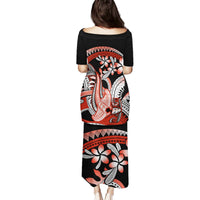 Red Polynesian Puletasi Hammerhead Shark Tattoo Royal Plumeria Gradient Vibes LT14 - Polynesian Pride