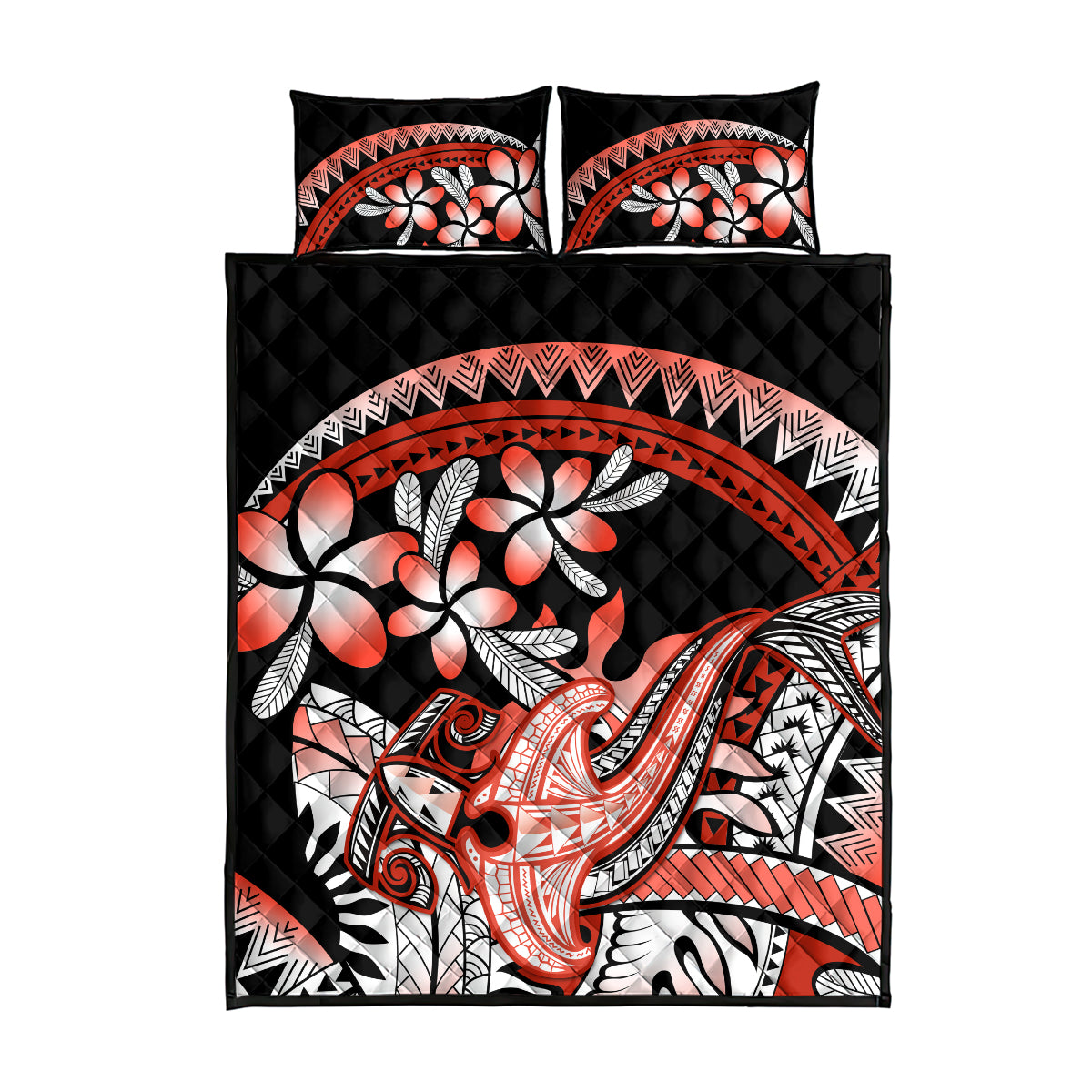 Red Polynesian Quilt Bed Set Hammerhead Shark Tattoo Royal Plumeria Gradient Vibes LT14 - Polynesian Pride