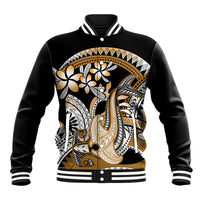 Gold Polynesian Hammerhead Shark Tattoo Baseball Jacket Royal Plumeria Gradient Vibes LT14 Unisex Gold - Polynesian Pride