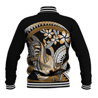Gold Polynesian Hammerhead Shark Tattoo Baseball Jacket Royal Plumeria Gradient Vibes LT14 - Polynesian Pride