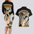 Gold Polynesian Hammerhead Shark Tattoo Couples Matching Long Sleeve Bodycon Dress and Hawaiian Shirt Royal Plumeria Gradient Vibes LT14 - Polynesian Pride