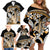 Gold Polynesian Hammerhead Shark Tattoo Family Matching Off Shoulder Short Dress and Hawaiian Shirt Royal Plumeria Gradient Vibes LT14 - Polynesian Pride