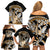 Gold Polynesian Hammerhead Shark Tattoo Family Matching Off Shoulder Short Dress and Hawaiian Shirt Royal Plumeria Gradient Vibes LT14 - Polynesian Pride