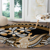 Gold Polynesian Hammerhead Shark Tattoo Round Carpet Royal Plumeria Gradient Vibes LT14 - Polynesian Pride