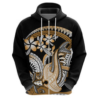 Gold Polynesian Hammerhead Shark Tattoo Zip Hoodie Royal Plumeria Gradient Vibes LT14 - Polynesian Pride