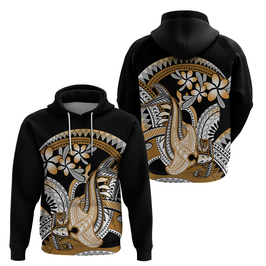 Gold Polynesian Hammerhead Shark Tattoo Zip Hoodie Royal Plumeria Gradient Vibes LT14 - Polynesian Pride