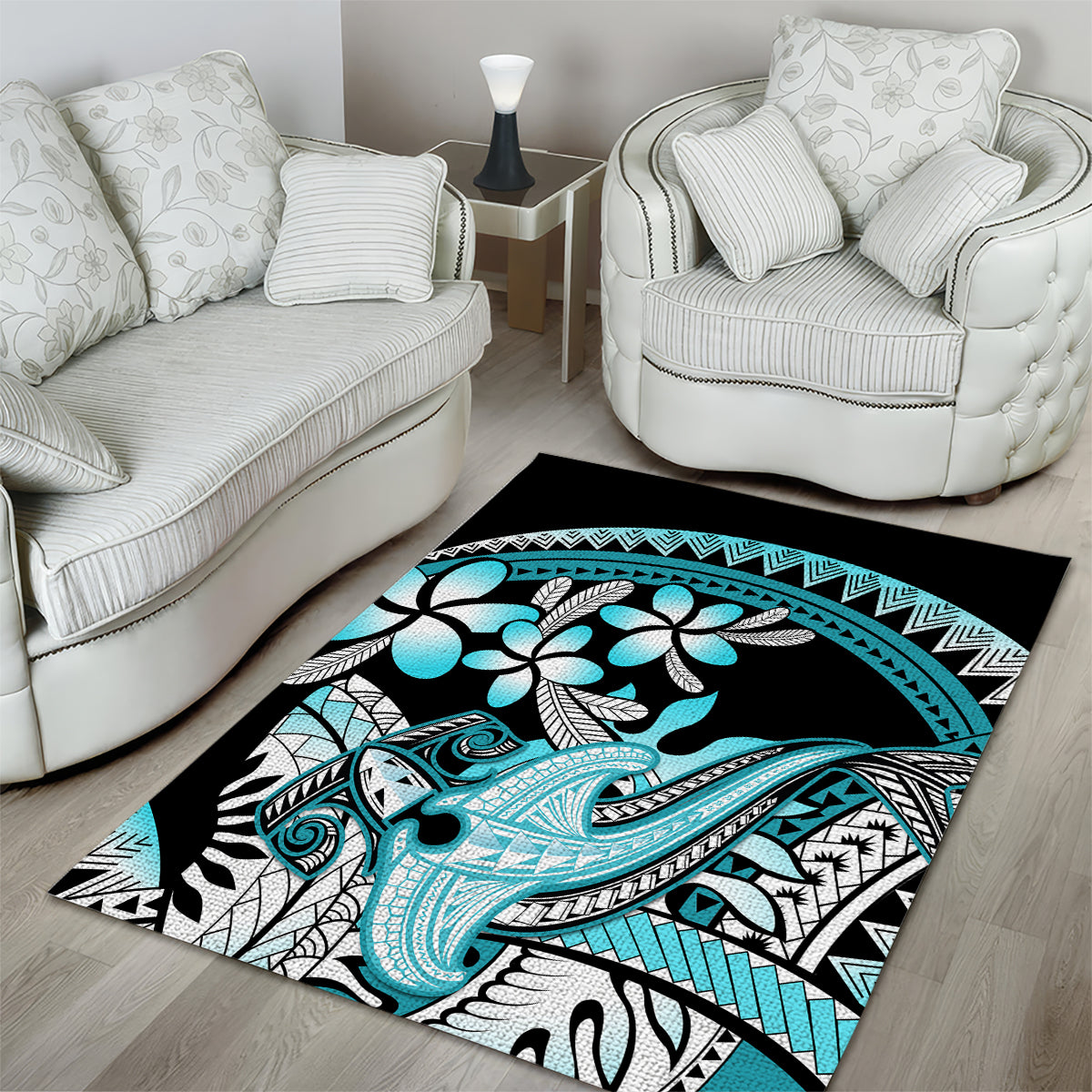 Turquoise Polynesian Hammerhead Shark Tattoo Area Rug Royal Plumeria Gradient Vibes LT14 - Polynesian Pride