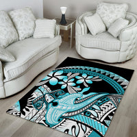 Turquoise Polynesian Hammerhead Shark Tattoo Area Rug Royal Plumeria Gradient Vibes LT14 - Polynesian Pride