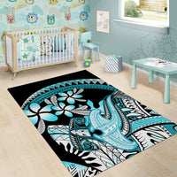 Turquoise Polynesian Hammerhead Shark Tattoo Area Rug Royal Plumeria Gradient Vibes LT14 - Polynesian Pride