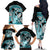 Turquoise Polynesian Hammerhead Shark Tattoo Family Matching Off Shoulder Long Sleeve Dress and Hawaiian Shirt Royal Plumeria Gradient Vibes LT14 - Polynesian Pride