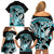 Turquoise Polynesian Hammerhead Shark Tattoo Family Matching Off Shoulder Short Dress and Hawaiian Shirt Royal Plumeria Gradient Vibes LT14 - Polynesian Pride