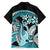 Turquoise Polynesian Hammerhead Shark Tattoo Family Matching Off Shoulder Short Dress and Hawaiian Shirt Royal Plumeria Gradient Vibes LT14 - Polynesian Pride