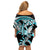 Turquoise Polynesian Hammerhead Shark Tattoo Family Matching Off Shoulder Short Dress and Hawaiian Shirt Royal Plumeria Gradient Vibes LT14 - Polynesian Pride