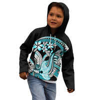 Turquoise Polynesian Hammerhead Shark Tattoo Kid Hoodie Royal Plumeria Gradient Vibes LT14 - Polynesian Pride