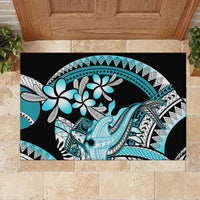 Turquoise Polynesian Hammerhead Shark Tattoo Rubber Doormat Royal Plumeria Gradient Vibes LT14 - Polynesian Pride