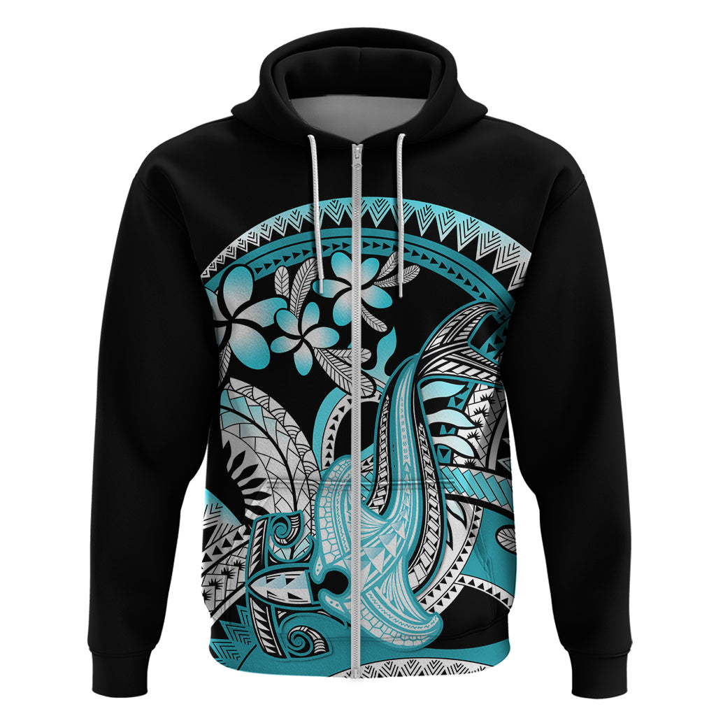 Turquoise Polynesian Hammerhead Shark Tattoo Zip Hoodie Royal Plumeria Gradient Vibes LT14 Zip Hoodie Turquoise - Polynesian Pride