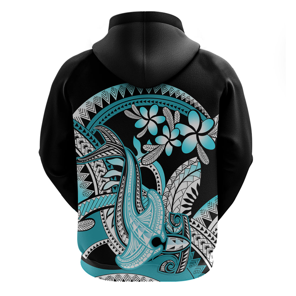 Turquoise Polynesian Hammerhead Shark Tattoo Zip Hoodie Royal Plumeria Gradient Vibes LT14 - Polynesian Pride