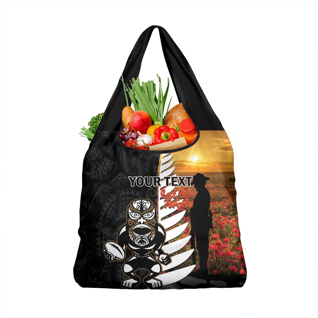 Custom New Zealand Silver Fern Rugby ANZAC Day Grocery Bag 2024 All Black Tiki Mascot LT14 1-pack One Size Black - Polynesian Pride