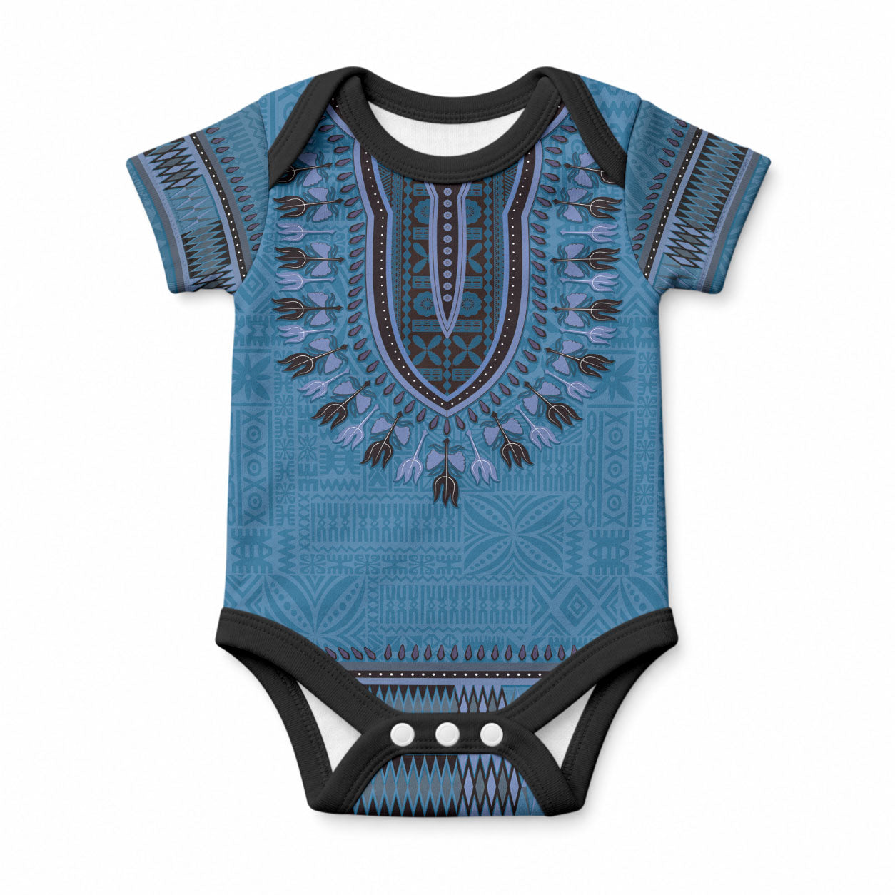 Blue African Dashiki With Fijian Tapa Pattern Baby Onesie LT14 Blue - Polynesian Pride