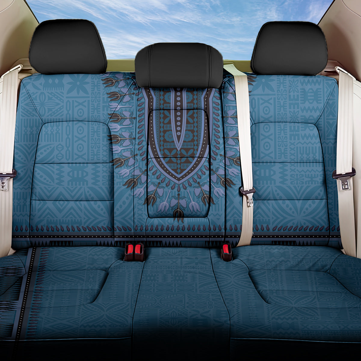 Blue African Dashiki With Fijian Tapa Pattern Back Car Seat Cover LT14 One Size Blue - Polynesian Pride