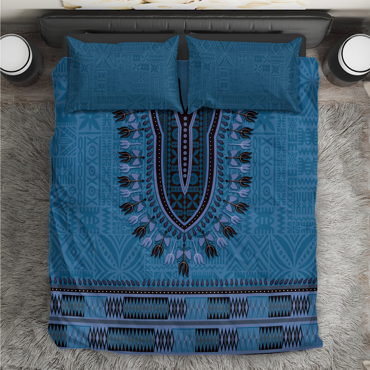 Blue African Dashiki With Fijian Tapa Pattern Bedding Set LT14 Blue - Polynesian Pride