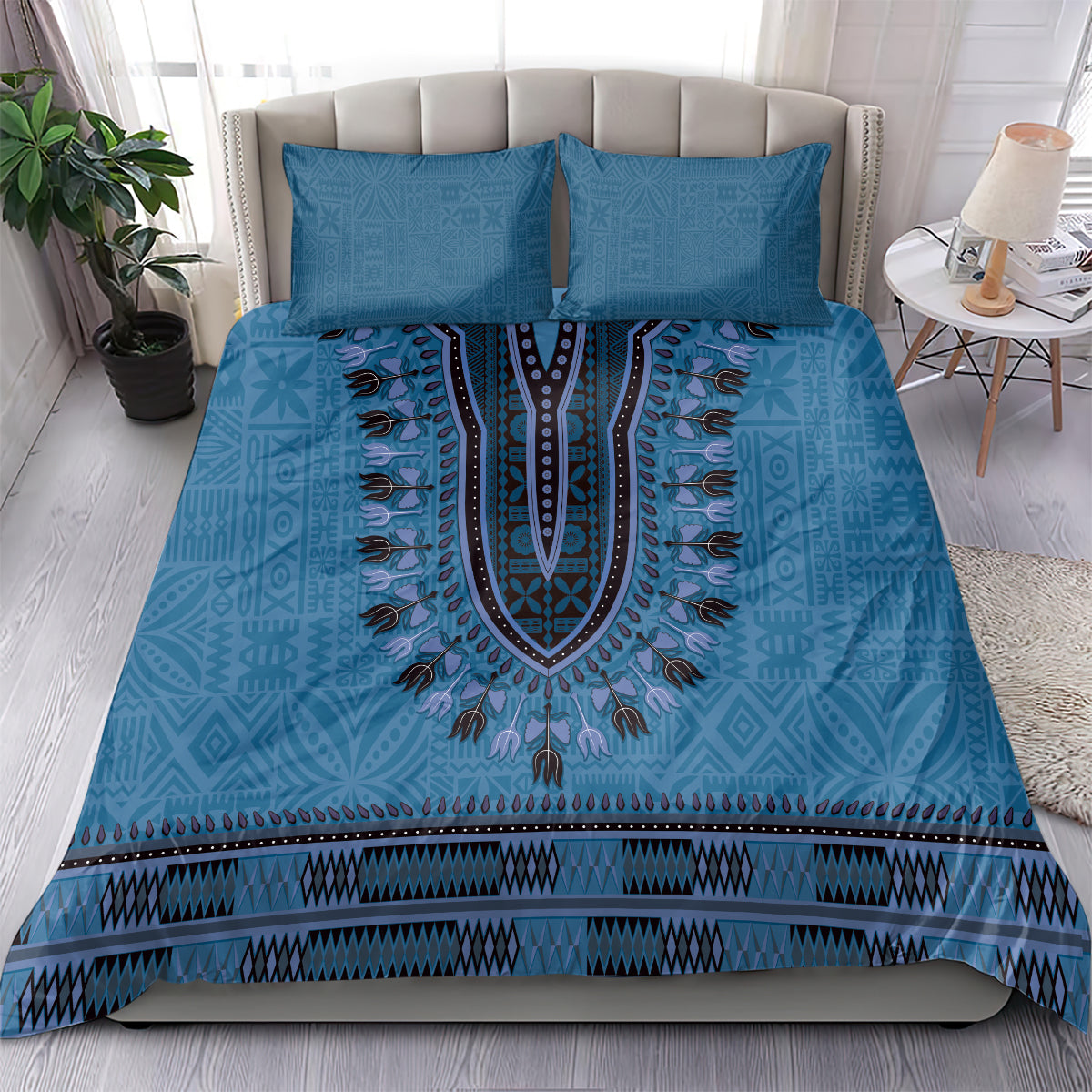 Blue African Dashiki With Fijian Tapa Pattern Bedding Set LT14 - Polynesian Pride