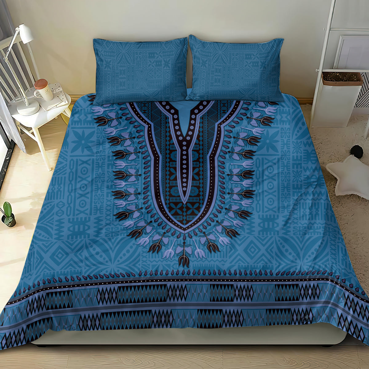 Blue African Dashiki With Fijian Tapa Pattern Bedding Set LT14 - Polynesian Pride
