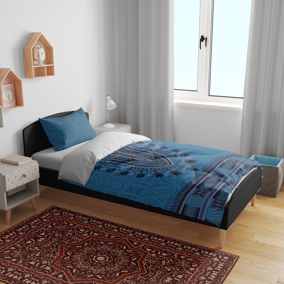 Blue African Dashiki With Fijian Tapa Pattern Bedding Set LT14 - Polynesian Pride