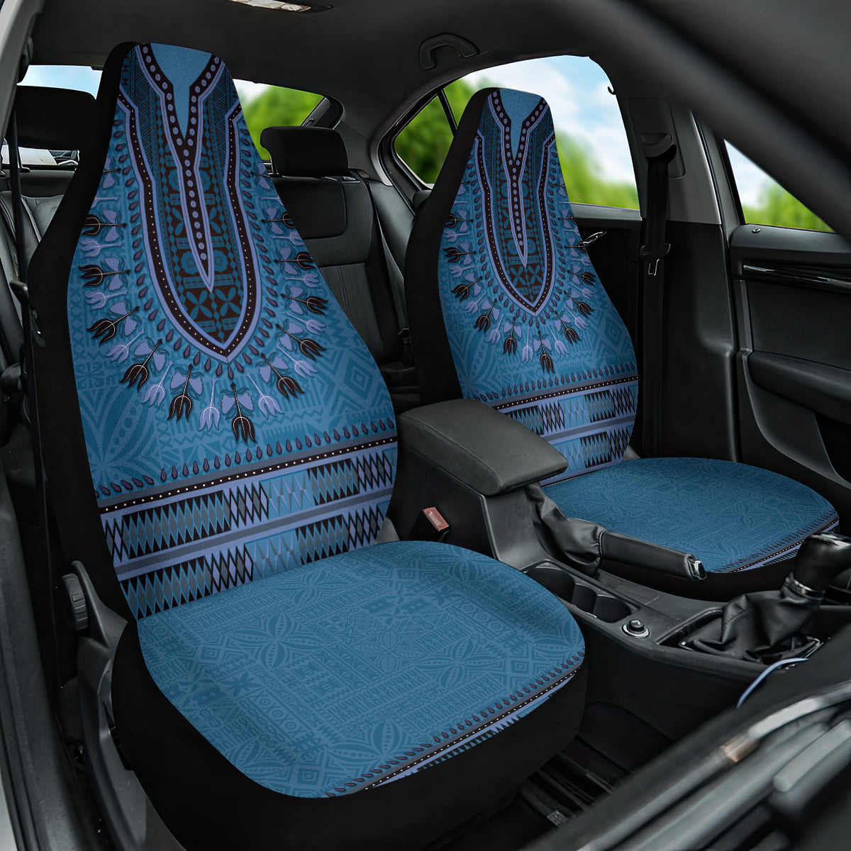 Blue African Dashiki With Fijian Tapa Pattern Car Seat Cover LT14 One Size Blue - Polynesian Pride