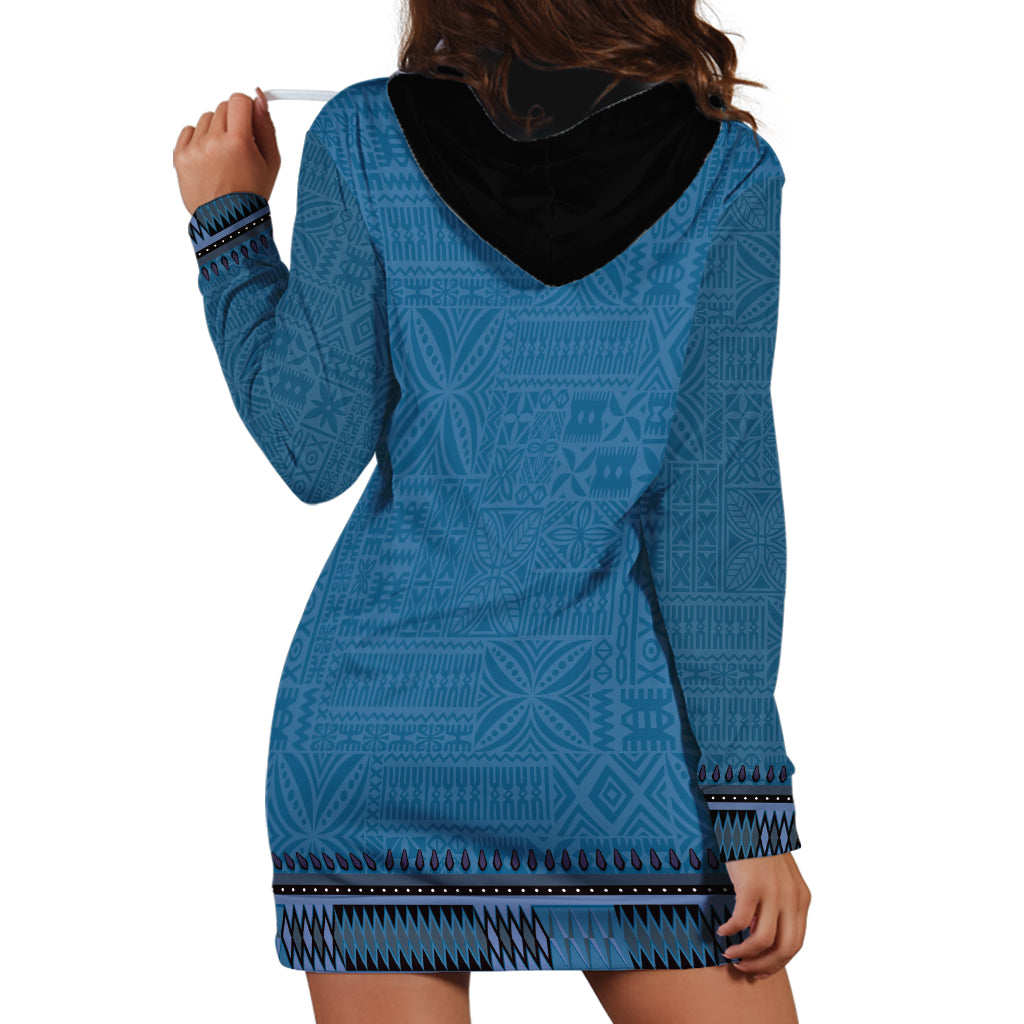 Blue African Dashiki With Fijian Tapa Pattern Hoodie Dress LT14 - Polynesian Pride
