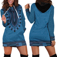 Blue African Dashiki With Fijian Tapa Pattern Hoodie Dress LT14 - Polynesian Pride