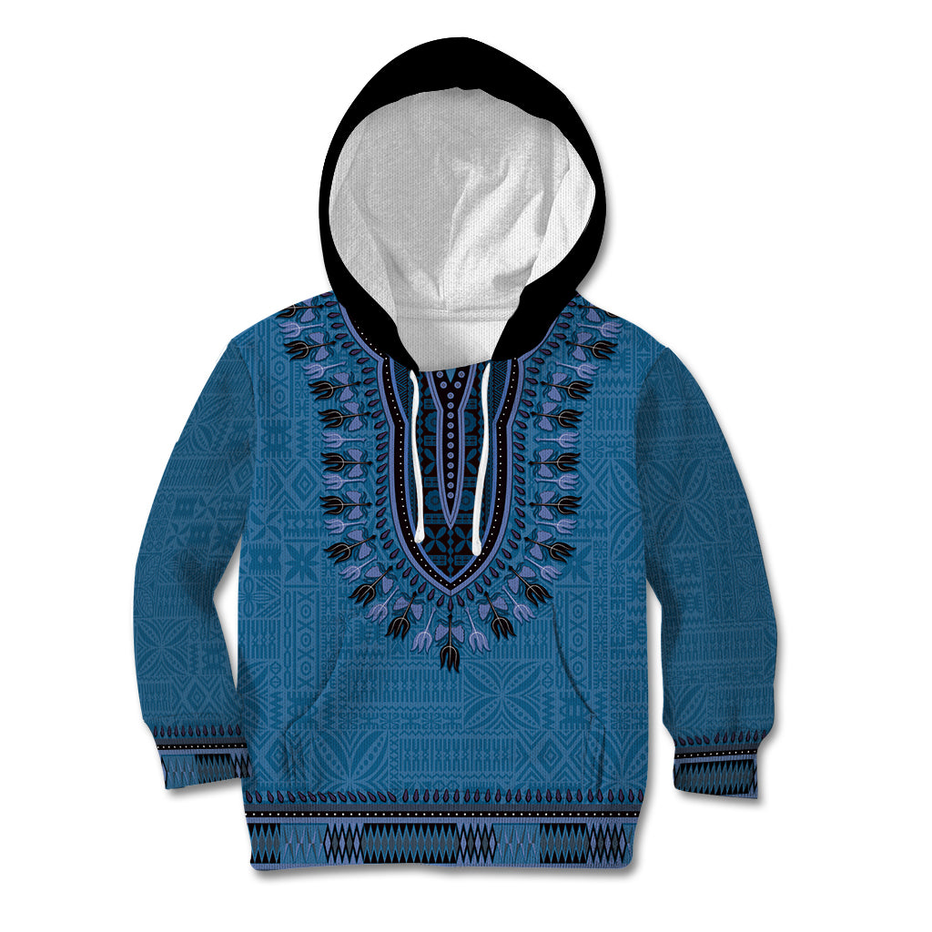 Blue African Dashiki With Fijian Tapa Pattern Kid Hoodie LT14 Hoodie Blue - Polynesian Pride