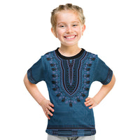 Blue African Dashiki With Fijian Tapa Pattern Kid T Shirt LT14 Blue - Polynesian Pride