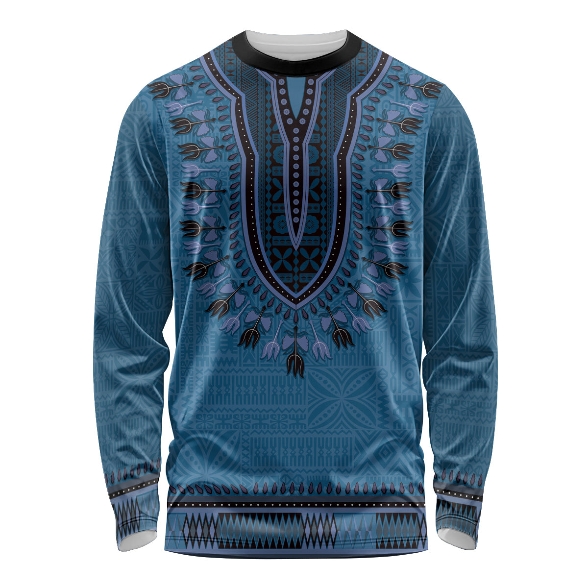 Blue African Dashiki With Fijian Tapa Pattern Long Sleeve Shirt LT14 Unisex Blue - Polynesian Pride