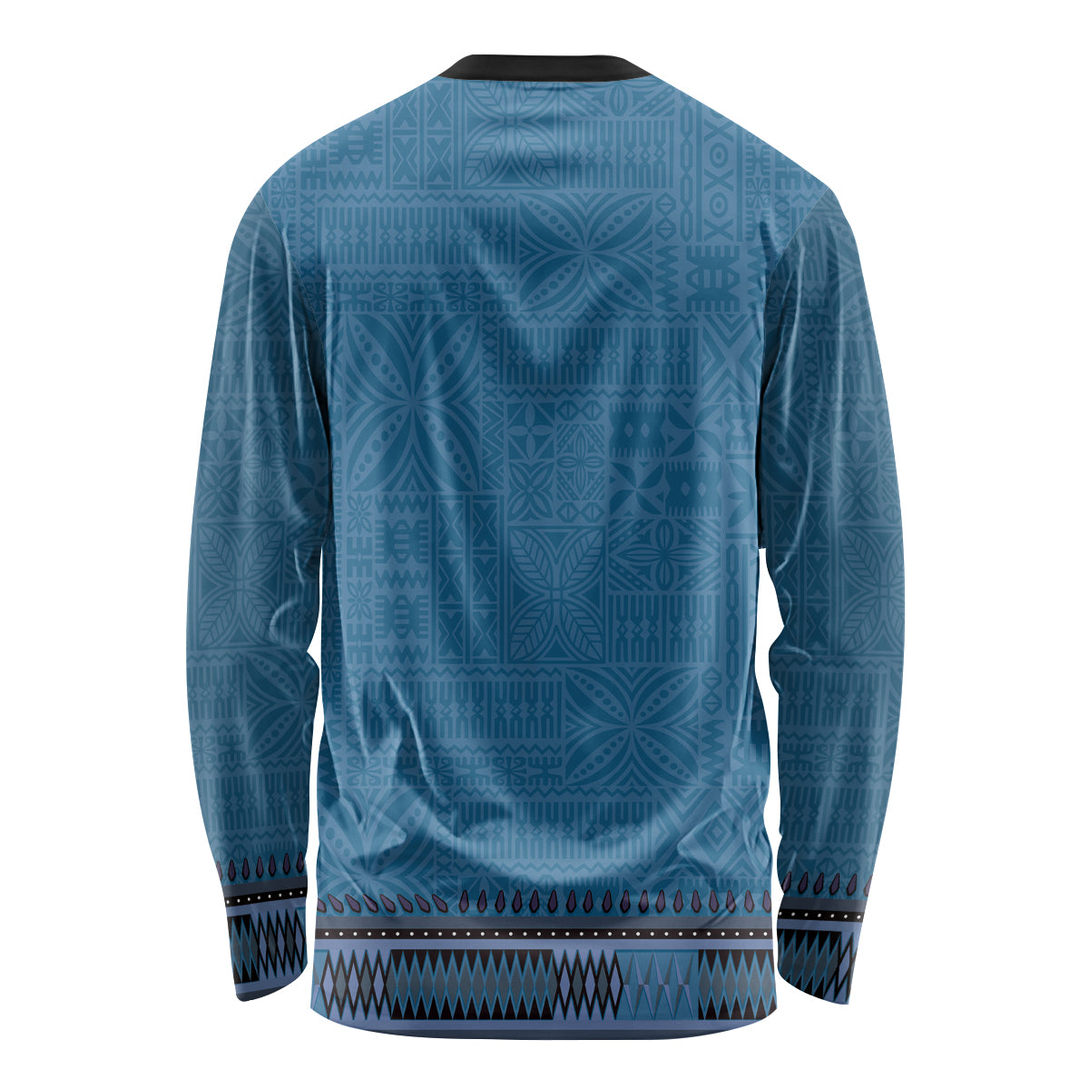 Blue African Dashiki With Fijian Tapa Pattern Long Sleeve Shirt LT14 - Polynesian Pride