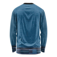 Blue African Dashiki With Fijian Tapa Pattern Long Sleeve Shirt LT14 - Polynesian Pride