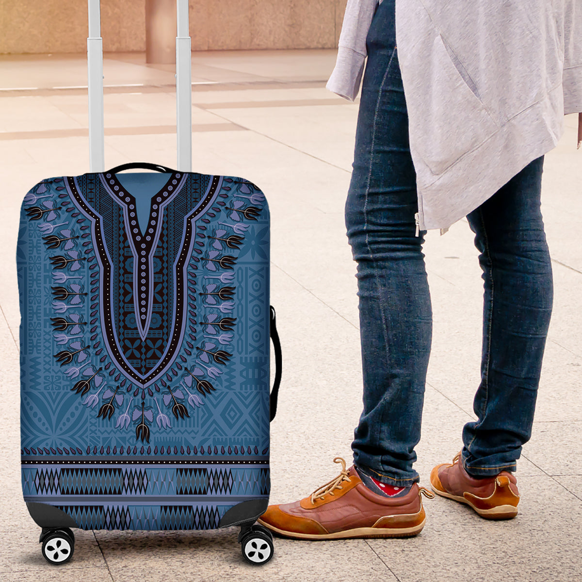 Blue African Dashiki With Fijian Tapa Pattern Luggage Cover LT14 Blue - Polynesian Pride