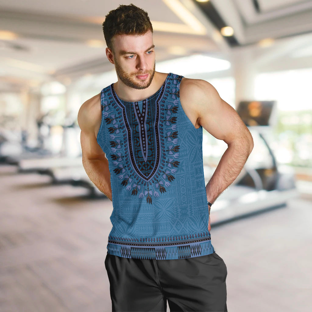 Blue African Dashiki With Fijian Tapa Pattern Men Tank Top LT14 Blue - Polynesian Pride