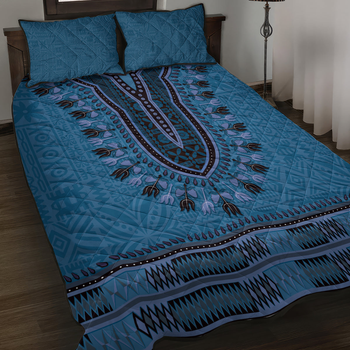 Blue African Dashiki With Fijian Tapa Pattern Quilt Bed Set LT14 Blue - Polynesian Pride