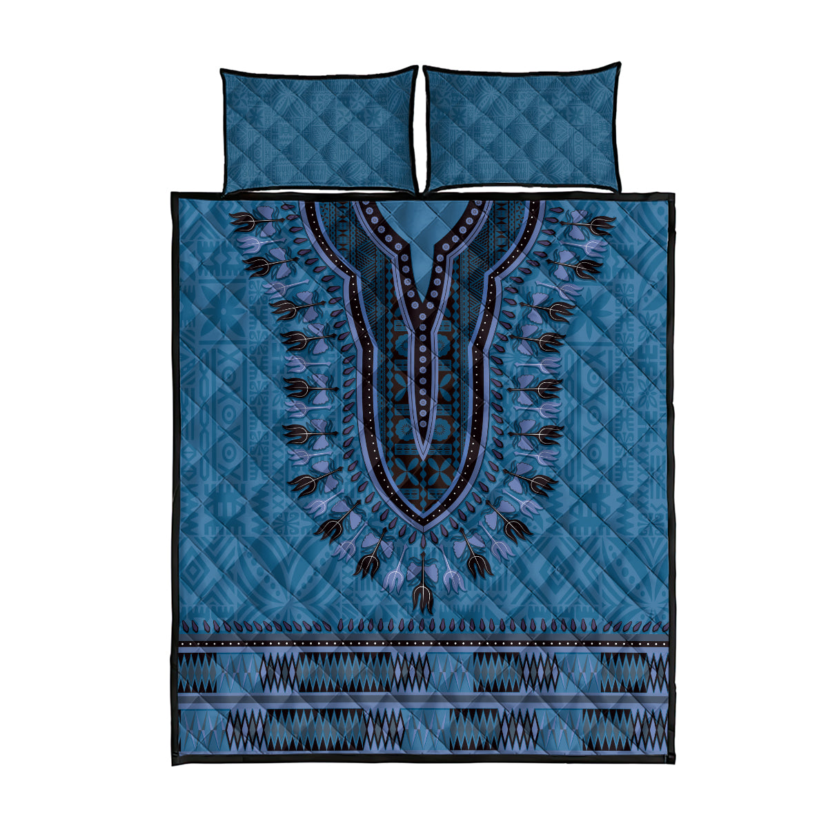 Blue African Dashiki With Fijian Tapa Pattern Quilt Bed Set LT14 - Polynesian Pride