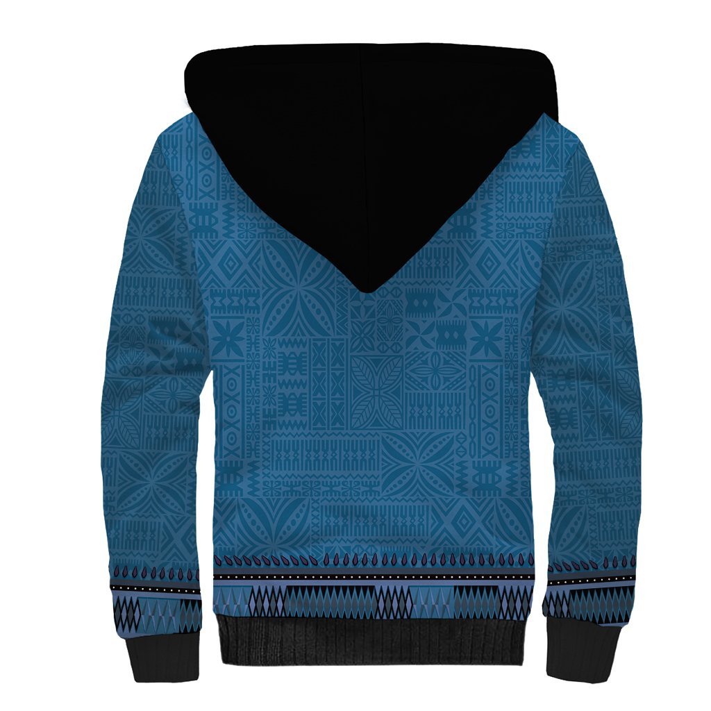 Blue African Dashiki With Fijian Tapa Pattern Sherpa Hoodie LT14 - Polynesian Pride