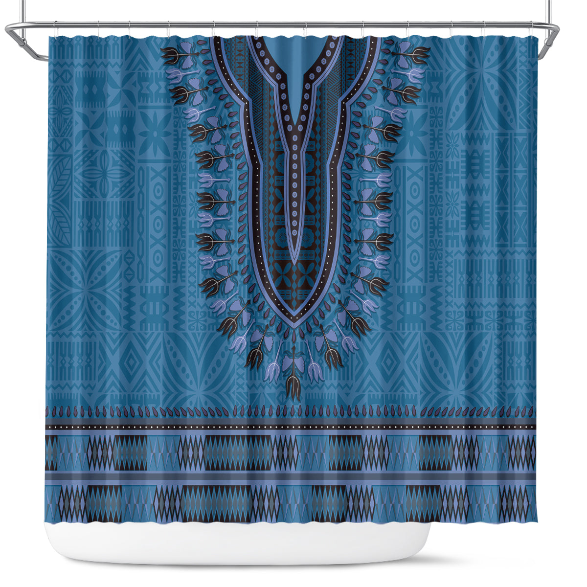 Blue African Dashiki With Fijian Tapa Pattern Shower Curtain