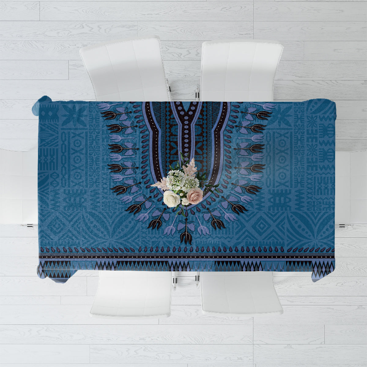 Blue African Dashiki With Fijian Tapa Pattern Tablecloth LT14 Blue - Polynesian Pride