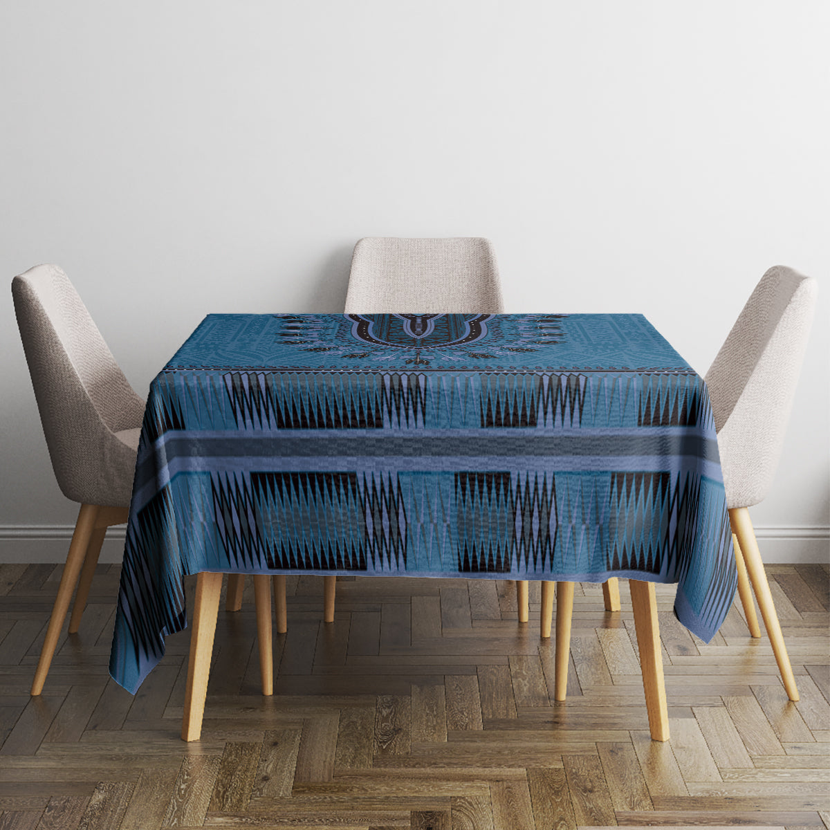 Blue African Dashiki With Fijian Tapa Pattern Tablecloth LT14 - Polynesian Pride