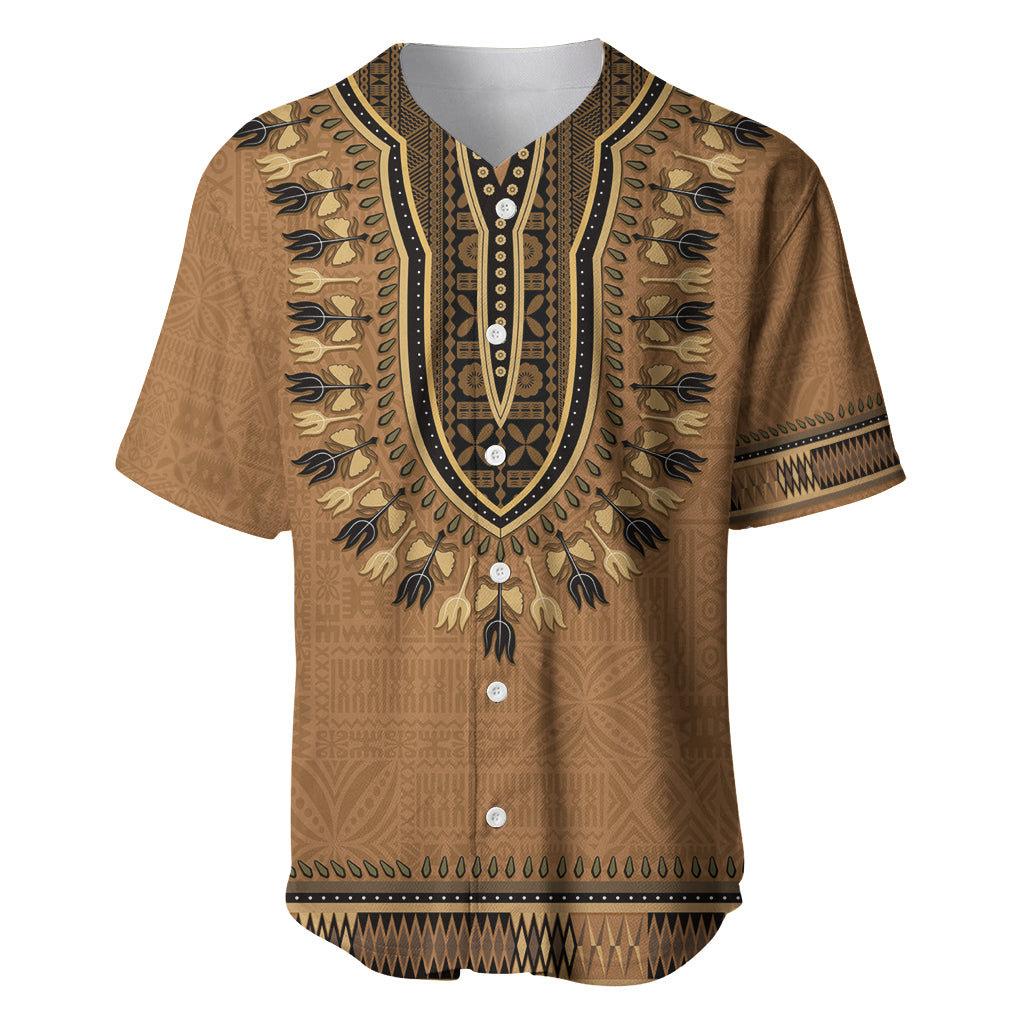 Brown African Dashiki With Fijian Tapa Pattern Baseball Jersey LT14 Brown - Polynesian Pride