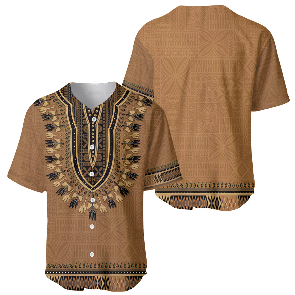 Brown African Dashiki With Fijian Tapa Pattern Baseball Jersey LT14 - Polynesian Pride